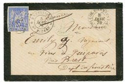 1878 CG 25c SAGE Obl. ST PIERRE + Cachet Rare CORR. D'ARMEES ST PIERRE MQE + Cachet Maritime CORR. D'ARMEES LIG. B PAQ N - Brieven En Documenten