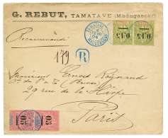 1904 05 S/ 50c(x2) + 0,15 S/ 1F(x2) Obl. TAMATAVE Sur Env. RECOMMANDEE Pour PARIS. Superbe. - Covers & Documents