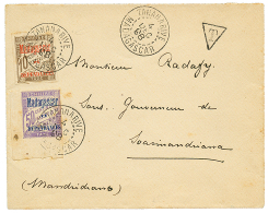 1898 TAXE Surchargé MADAGAASCAR 10c(pd)+ 50c Obl. TANANARIVE Sur Enveloppe Taxée. RARE. TTB. - Covers & Documents