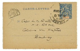 1919 Entier 15c Type Groupe Obl. Cachet INDES ANGALISES COLABA + Cachet TAXE Rare PONDICHERY/DUE/AS, Pour L'HOPITAL De B - Brieven En Documenten