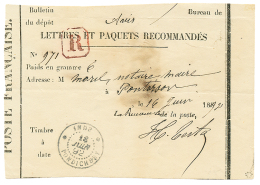 1892 INDE PONDICHERY + R Encadré Des RECOMMANDES Sur BULLETIN De DEPOTS. Signé ROUMET. RARE. TB. - Covers & Documents