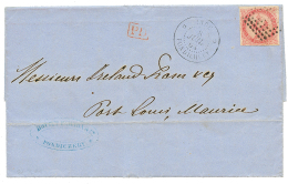 LIGNE O : 1868 80c AIGLE + INDE PONDICHERY Sur Lettre Pour MAURICE. Verso, Cachet Rare LIGNE O PAQ FR N°1 + COL. FR - Covers & Documents