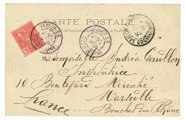 1906 10c Obl. Cachet Rond(rare) VAPEUR 23 COCHINCHINE Sur Carte Pour La FRANCE. Trés Rare. Superbe. - Covers & Documents