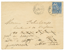 1882 COLONIE GENERALE 15c Obl. CORR. D'ARMEE SAIGON Sur Env. Pour PARIS Réexpédiée En COCHINCHINE. - Brieven En Documenten