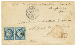 1876 CG Paire 25c CERES Obl. CCH + COCHINCHINE SAIGON Sur Enveloppe Pour La FRANCE. TTB. - Covers & Documents