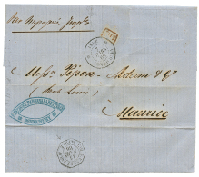 Paquebot "ALPHEE" : 1866 Tres Rare Cachet COL F.V.SUEZ PAQ.F ALPHE Au Verso D'une Lettre De PONDICHERY (timbres D&eacute - Covers & Documents