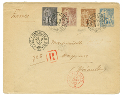 1893 CG Entier 15c + 1c+ 4c+ 30c Obl. LONGXUYEN En RECOMMANDE Pour La FRANCE. TTB. - Covers & Documents