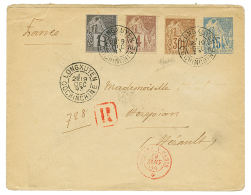 1893 CG Entier 15c + 1c+ 4c+ 30c Obl. LONGXUYEN En RECOMMANDE Pour La FRANCE. TTB. - Brieven En Documenten