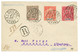 1902 15c Gris(rare) + 10c + 50c Obl. CAYENNE Sur Env. RECOMMANDEE Pour L'ALLEMAGNE. TTB. - Cartas & Documentos