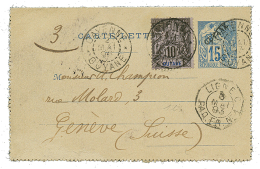 1893 Entier 15c Surchargé GUYANE + 10c Obl. CAYENNE Pour GENEVE(SUISSE). TB. - Brieven En Documenten