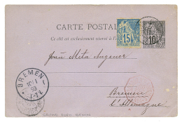 PRECURSEUR : 1892 CG Entier 10c + 15c Obl. GRAND-POPO BENIN Pour BREMEN. TB. - Cartas & Documentos