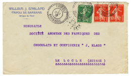 TRIPOLI BARBARIE : 1917 FRANCE SEMEUSE 5c + 10c(x2) Obl. TRIPOLI BARBARIE Sur Env. Pour La SUISSE. Pas Courant Sur Timbr - Autres & Non Classés