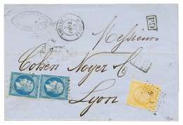 SMYRNE : 1853 10c (n°13) Superbe Nuance + 20c(n°14)x2 Obl. PC + SMYRNE Sur Lettre Pour LYON. TB. - Autres & Non Classés