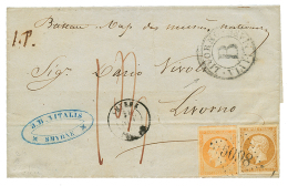 SMYRNE : 1852 10c(n°13) + 40c(n°16) Obl. GC 5098 + SMYRNE TURQUIE + LIVORNO VIA DI MARE/B + Taxe 13 Sur Lettre D - Otros & Sin Clasificación