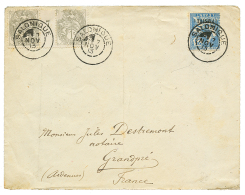 SALONIQUE : 1913 Mixte FRANCE Paire 1c "BLANC" Avec Millésime 7 (1 Timbre Pd) + LEVANT 1P S/ 25c Obl. Cachet &eac - Sonstige & Ohne Zuordnung