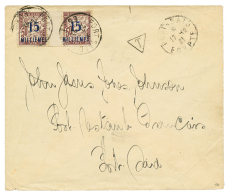 1921 TAXE Paire 15m S/ 50c(n°8) Avec Inter Panneau Obl. PORT-SAID Sur Enveloppe. Trés Rare RARE Avec Interpan - Autres & Non Classés