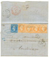 JAFFA Via ALEXANDRIE : 1865 20c + 40c(x4) Un Ex Pd Obl. GC 5080 + ALEXANDRIE EGYPTE Sur Lettre Avec Texte De JAFFA PALES - Otros & Sin Clasificación