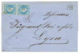 1868 20c(x2) Obl. GC 5084 + "CLYDE" Manuscrit Sur Lettre De SALONIQUE Pour LYON. TB. - Autres & Non Classés