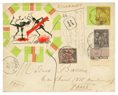 1898 Mixte FRANCE 10c + 20c SAGE + LEVANT FRANCAIS 1p S/ 25c SAGE Obl. GALATA Sur Env. Illustrée RECOMMANDEE Pour - Storia Postale