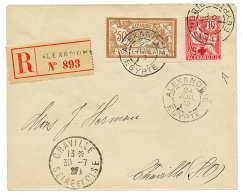 1920 50c MERSON + CROIX ROUGE 5c S/ 10c MOUCHON Variété SURCHARGE RENVERSEE Obl. ALEXANDRIE Sur Enveloppe - Storia Postale