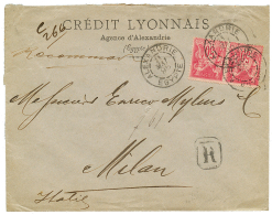 1895 Paire 50c SAGE Obl. ALEXANDRIE EGYPTE Sur Enveloppe RECOMMANDEE Pour L' ITALIE. Superbe. - Lettres & Documents