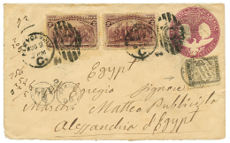 50c TAXE Noir Utilisé à ALEXANDRIE : 1894 USA Entier 2c + 2c(x2) Obl. NEW YORK Pour ALEXANDRIE Taxé - Storia Postale