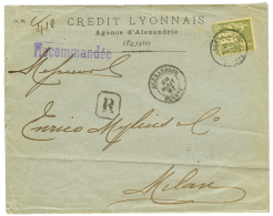 1887 1F SAGE Obl. ALEXANDRIE EGYPTE Sur Eneveloppe RECOMMANDEE Pour L' ITALIE. RARE. TB. - Cartas & Documentos