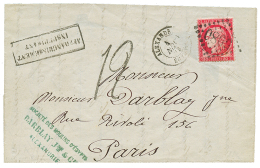 1873 80c CERES Obl. GC 5080 + Taxe 12 Tampon Sur Lettre(verso Incomplet) Pour PARIS. Verso, PARIS ETRANGER Bleu. RARE. T - Lettres & Documents