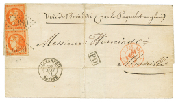 1871 40c BORDEAUX(n°48)x2 Pd Obl. GC 5080 + ALEXANDRIE EGYPTE Sur Lettre Pour La FRANCE. TB. - Lettres & Documents