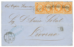 1862 40c(n°16)x4 Obl. GC 5080 + ALEXANDRIE EGYPTE Sur Lettre(double Port) Pour L' ITALIE. TTB. - Lettres & Documents