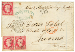 Affrt à 2F40 : 1861 80c(n°17)x3, Les 3 Timbres TB Margés Obl. PC 3704 Sur Lettre D' ALEXANDRIE Pour L' - Lettres & Documents