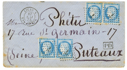 1875 25c(n°60)x4 Obl. ANCRE + LIGNE N PAQ FR N°9 (escale De HONG-KONG) Sur Enveloppe Pour La FRANCE. Quelques Ro - Posta Marittima