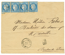 1872 25c(n°60)x4 Obl. ANCRE + LIGNE N PAQ FR N°9 (escale De SHANGHAI CHINE) Sur Enveloppe Pour La FRANCE. 2 Timb - Poste Maritime