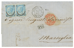 1867 ITALIE 20c(x2) Obl. ANCRE + ITALIE PAQ FR X N°4 Sur Lettre Avec Texte De PALERME(SICILE) Pour MARSEILLE. Sign&e - Poste Maritime