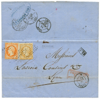 1863 10c+ 40c Obl. ANCRE + GANGE Sur Lettre Avec Texte De BROUSSE Pour LYON. Verso, Cachet D' Achemineur EMILE MONNIER/C - Maritime Post