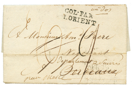 1814 COL. PAR LORIENT + DEB. 32 BORDEAUX (verso) Sur Lettre Avec Texte De NEW YORK. TTB. - Poste Maritime