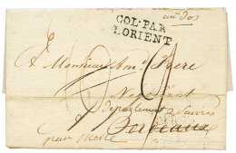 1814 COL. PAR LORIENT + DEB. 32 BORDEAUX (verso) Sur Lettre Avec Texte De NEW YORK. TTB. - Schiffspost