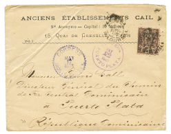 Destination REPUBLIQUE DOMINICAINE : 1895 25c SAGE Perforé "AEC" Obl. PARIS Sur Enveloppe Pour PUERTO-PLATA, REPU - 1877-1920: Semi-Moderne