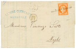 1876 40c SIEGE(n°38) Obl. COI POSTALI FRANCESI Sur Lettre De MARSEILLE Pour NAPLES(ITALIE). Piece Magnifique. - 1871-1875 Cérès