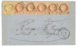 1875 Bande De 5 Du 2c CERES + 15c Obl. GC 2027 + T.16 LEZIGNAN Sur Lettre Pour BEZIERS. TTB. - 1871-1875 Cérès