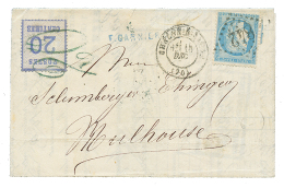 1871 25c(n°60) Obl. GC 842 + CHALON-S-SAONE + ALSACE 20c Annulé Par Le Cachet Taxe 20 En Bleu Sur Lettre Pour - 1871-1875 Ceres