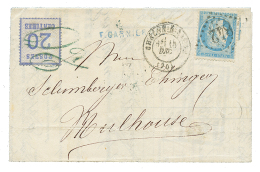 1871 25c(n°60) Obl. GC 842 + CHALON-S-SAONE + ALSACE 20c Annulé Par Le Cachet Taxe 20 En Bleu Sur Lettre Pour - 1871-1875 Cérès
