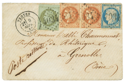 1871 Paire 2c BORDEAUX(n°41) TB Margée + 1c(n°25)+ 20c(n°37) Obl. GC 4034 + T.17 TROYES Sur Enveloppe - 1870 Bordeaux Printing