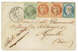 1871 Paire 2c BORDEAUX(n°41) TB Margée + 1c(n°25)+ 20c(n°37) Obl. GC 4034 + T.17 TROYES Sur Enveloppe - 1870 Uitgave Van Bordeaux