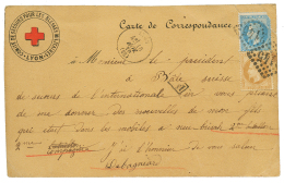 CROIX ROUGE : 1870 10c+ 20c(pd) Obl. GC 2145 + T.16 LYON Sur CARTE CROIX-ROUGE Du COMITE DE SECOURS POUR LES BLESSES MIL - War 1870