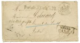 VIA SCHWEITZ : 1871 PORTOFr. Verfg. 70 + WESEL + Cachet Rare VIA SCHWEITZ Sur Enveloppe Pour L'INDRE. Quelques Tâc - Guerre De 1870