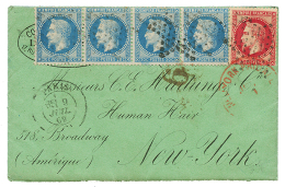 1869 20c(n°29) Bande De 4 + 80c(n°32) Sur Enveloppe De PARIS Pour NEW-YORK. Superbe. - 1863-1870 Napoleon III With Laurels