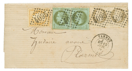 1872 Paire 1c Lauré(n°25) + Paire 4c Lauré(n°27) + 15c CERES Obl. GC 4095 + T.17 VANNES. Lettre Su - 1863-1870 Napoléon III. Laure