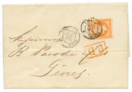 1862 40c(n°16) TTB Margé Obl. Par Cachet à Date T.15 PARIS (rare Sur Timbre) Sur Lettre Pour L'ITALIE. - 1853-1860 Napoleon III