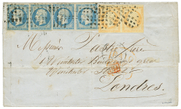 1855 20c(n°14)x3 + 40c(n°16)x2 Obl. GROS POINTS Sur Lettre De PARIS Pour L'ANGLETERRE. TB. - 1853-1860 Napoleon III